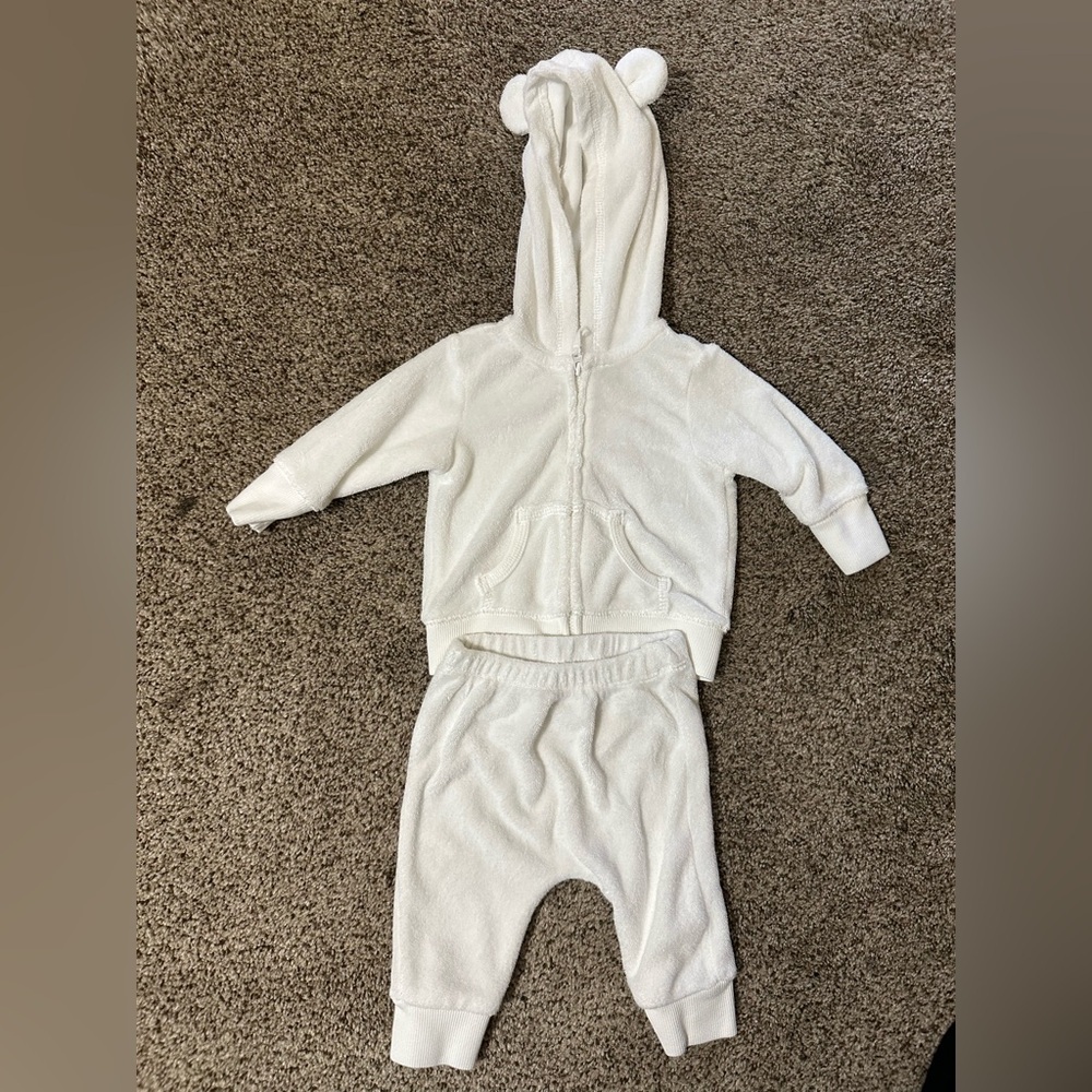 Carters baby white Terry zip and pants outfit